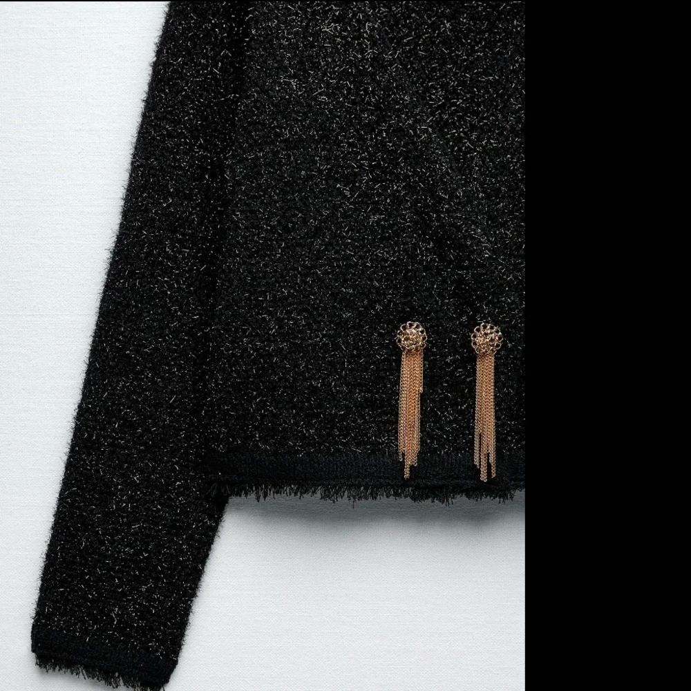 Zara metallic treads knitted jacket with ornament & chains